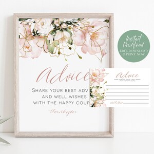 Bruidsadviesbord, Blush Advieskaarten, Bruidsadviesbord Afdrukbaar, 8x10, Roze Bloemen Bruidsadvies, TEMPLETT, Advieskaarten, WLP-PGO 4366