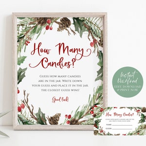 Snoep raadspel, raad eens hoeveel snoepjes, baby shower spel, kerst baby shower teken + kaarten set, bewerken met TEMPLETT, WLP-RCW 4511