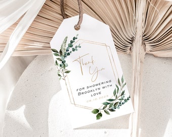 Greenery Babyparty Dankeschön-Tag, Druckbare Favor Tag Vorlage, Sofort Download, Bearbeiten mit TEMPLETT, WLP-GBR 5116