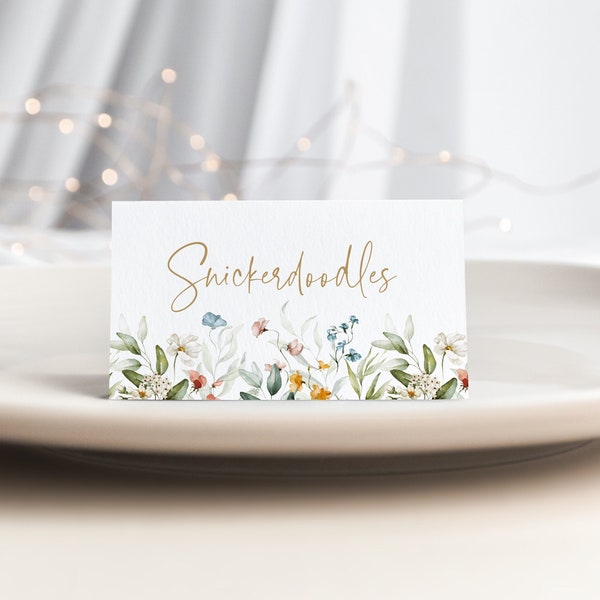 Wildflower Food Tent Templates, Floral Place Card Template, Wildflower Tent Fold Cards, Editable Place Card, TEMPLETT, WLP-DUT 5111