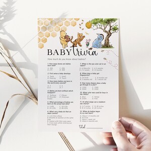 Winnie the Pooh Baby Trivia, Pooh Baby Shower Game, Printable Baby Trivia Game, Editable Trivia Card, Edit with TEMPLETT, WLP-POH 8284