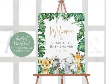 Jungle Welcome Sign Poster, Shower Welcome Sign, Safari Welcome Sign Template, Instant Download, Edit with TEMPLETT, WLP-SAF 3131