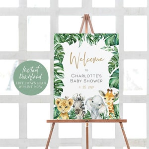 Jungle Welcome Sign Poster, Shower Welcome Sign, Safari Welcome Sign Template, Instant Download, Edit with TEMPLETT, WLP-SAF 3131