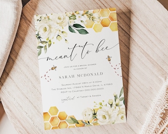 Meant to Bee Invitation, Bee Bridal Shower Invitation, Floral Bridal Shower Invitation, Instant Download, Edit with TEMPLETT, WLP-FBE 4692