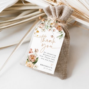 Boho Baby Shower Thank You Tag, Printable Favor Tag Template, Floral Favour Tag, Instant download, Edit with TEMPLETT, WLP-DUS 5778