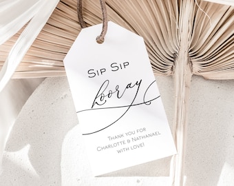 Sip Sip Hooray Tag, Champagne Bottle Tag Printable, Favor Tag Template, Instant Download, Edit with TEMPLETT, WLP-DAR 1552