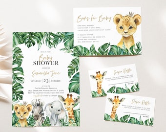 Jungle Baby Shower Invitation, Baby Shower Bundle, Safari Baby Shower Invitation, Books for Baby Card, Diaper Raffle, TEMPLETT, WLP-SAF 3129