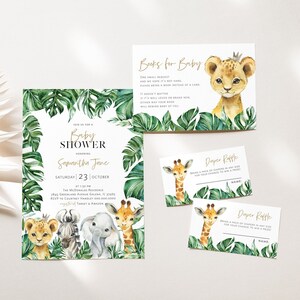 Jungle Baby Shower Invitation, Baby Shower Bundle, Safari Baby Shower Invitation, Books for Baby Card, Diaper Raffle, TEMPLETT, WLP-SAF 3129