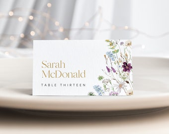 Shower Place Card Printable, Floral Place Card Template, Wildflower Escort Cards, Editable Place Card, Edit with TEMPLETT, WLP-PRW 5296