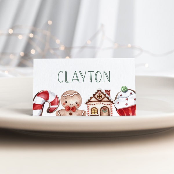 Christmas Cookie Place Card Template, Holiday Party Seating Card, Name Card, Instant Download, Edit with TEMPLETT, WLP-RCO 4530