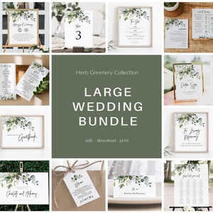 Greenery Wedding Bundle, Editable Wedding Templates, 100% Editable Text, Wedding Signage Bundle, Instant Download, TEMPLETT, WLP-HER 4734