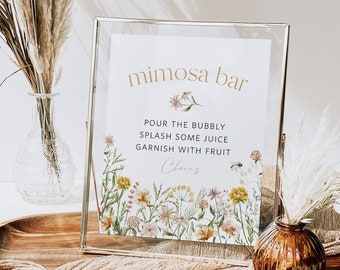 Mimosa Bar Sign Printable, Boho Mimosa Bar Template, Bridal Shower Mimosa Bar Sign, Instant Download, TEMPLETT, Mimosa Sign, WLP-FWI 5231