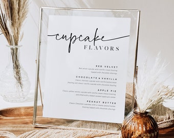 Cupcake-Menü-Schild, bearbeitbare Hochzeits-Cupcake-Schildvorlage, Hochzeitsdessert-Schild, Cupcake-Barschild, Bearbeiten mit TEMPLETT, WLP-PAL 4884