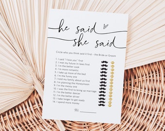 Minimalist He Said She Said Game, Bridal Shower Game, Printable He Said She Said Game, Edit with TEMPLETT, WLP-PAL 5623