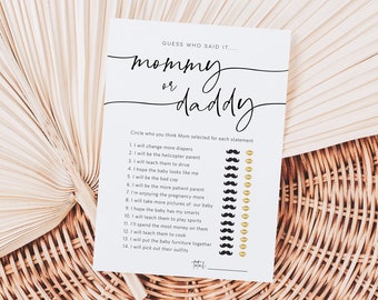 Printable Baby Shower Mommy or Daddy Game, Minimalist Baby Shower Games, Editable Game Card, Instant download, TEMPLETT, WLP-PAL 5719