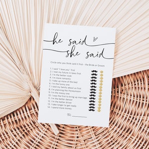 Minimalist He Said She Said Game, Bridal Shower Game, Printable He Said She Said Game, Edit with TEMPLETT, WLP-PAL 5623