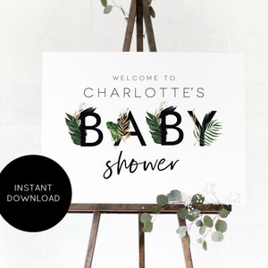 Welcome Sign Poster, Tropical Shower Welcome Sign, Printable Baby Shower Welcome Sign, Edit with TEMPLETT, WLP-TRO 1696