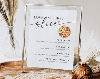 Love at First Slice Pizza Sign, Pizza Bar Sign, Editable Pizza Menu Sign, Wedding Pizza, Edit w TEMPLETT, Customizable, WLP-PAL 7367