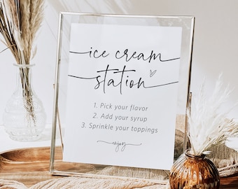 Ice Cream Station Sign, Editable Ice-Cream Bar Sign, Modern Wedding Sign, Editable Dessert Sign, TEMPLETT, WLP-PAL 7366