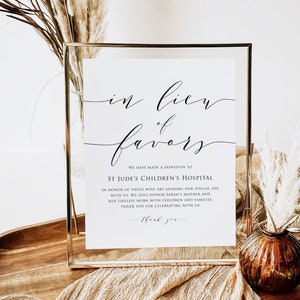 In Lieu of Favors, Donation Wedding Sign Template, Printable In Lieu of Favors Sign, Script wedding, TEMPLETT, Favors Sign, WLP-SCR 1815