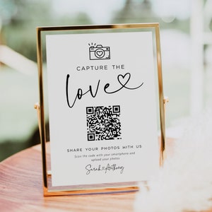 Capture the Love Wedding QR Code Sign, Wedding Sign, Wedding Photo Sign, Instant Download, Edit with Templett, WLP-PAL 5969