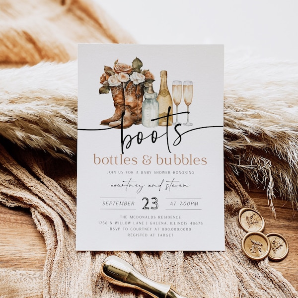 Boots, Bottles and Bubbles Invitation, Cowgirl Boots Baby Shower Invitation, Couples Shower Invitation, Edit with  TEMPLETT, WLP-GBO 6938