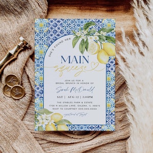 Lemon Bridal Shower Invitation, Citrus Bridal Shower Invite, Main Squeeze Invitation Template, TEMPLETT Bridal Shower Invite, WLP-LET 8301