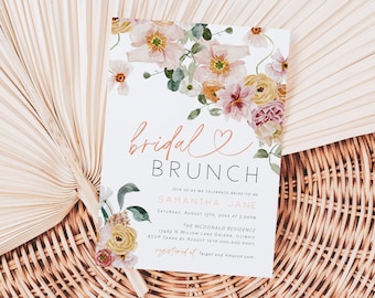 Wildflower Bridal Brunch Invitation, Boho Bridal Shower Invitation, Bridal Brunch Invite, Instant Download, Edit with TEMPLETT, WLP-SPR 5385