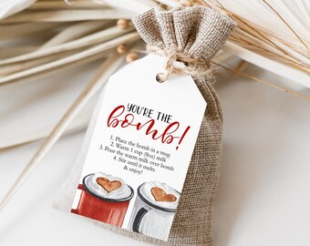 Valentines Day Chocolate Bomb Tag, Hot Chocolate Bomb Tag, Printable Valentines Day Tag, Hot Cocoa Bomb tag, TEMPLETT, WLP-VTA 3932