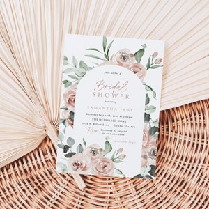 Bridal Shower Invitation, Dusty Pink Bridal Invitation, Boho Bridal Shower Invitation, Instant Download, Edit with TEMPLETT, WLP-ROS 4839 image 1
