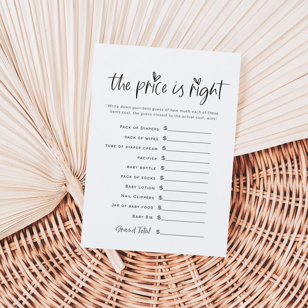 Minimalist Price is Right Game, Baby Shower Game, Printable The Price is Right, Calligraphy Baby Printable Game, TEMPLETT, WLP-4134