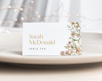 Shower Place Card Printable, Floral Place Card Template, Wildflower Escort Cards, Editable Place Card, Edit with TEMPLETT, WLP-FWI 5351