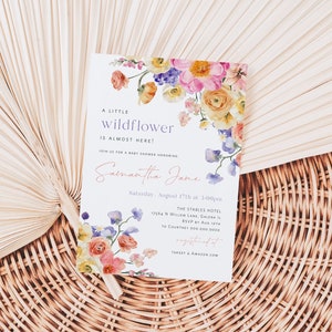 Boho BabyShower Invitation, Wildflower Baby Shower Invitation, A Little wildflower Baby Invitation, Edit with TEMPLETT, WLP-FLI 5589 image 1