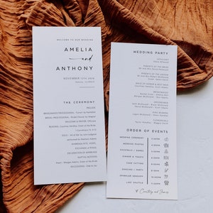 Minimalist Wedding Timeline Program, Editable Wedding Ceremony Program, Modern Wedding Order of Events Program, TEMPLETT, WLP-LIN 7644