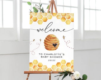 Bee Welcome Sign Poster, Shower Welcome Sign, Honey Welcome Sign Template, Instant Download, Edit with TEMPLETT, WLP-BEE 3124