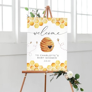 Bee Welcome Sign Poster, Shower Welcome Sign, Honey Welcome Sign Template, Instant Download, Edit with TEMPLETT, WLP-BEE 3124