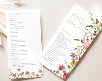 Programme de mariage de fleurs sauvages, programme de cérémonie de mariage imprimable, 2 tailles, modèle de programme de mariage floral, modifier avec TEMPLETT, WLP-WIL 4699