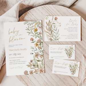 Wildflower Baby in Bloom Invitation, Baby Shower Bundle, Baby Shower Invitation, Books for Baby Card, Diaper Raffle, TEMPLETT, WLP-FWI 5769