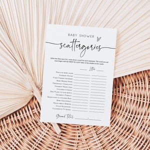 Minimalist Scattergories Game, Scattergories Game Card, Baby Scattergories, Printable Baby Shower Game, Edit with TEMPLETT, WLP-PAL 5720