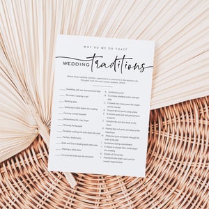 Wedding Traditions Bridal Shower Game, Modern Bridal Shower Wedding Game, Editable Game Card, Edit with TEMPLETT, WLP-PAL 5678