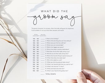 Minimalist What Did the Groom Say? Game, Modern Bridal Shower Game, Printable He Said Game, Edit with TEMPLETT, WLP-ODA 5840