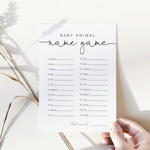 Baby Animal Game, Minimalist Baby Animal Name Game, With Answer Key, Name the Baby Animal, Edit with TEMPLETT, WLP-ODA 5847