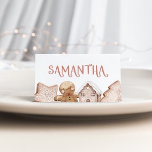 Christmas Cookie Place Card Template, Holiday Party Seating Card, Name Card, Instant Download, Edit with TEMPLETT, WLP-4531