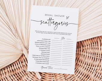 Minimalist Scattergories Game, Scattergories Game Card, Printable Bridal Shower Game, Script Bridal Shower, Edit with TEMPLETT, WLP-PAL 5714