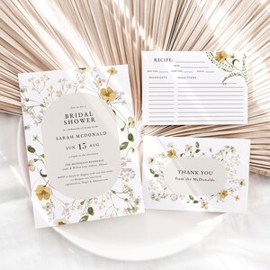 Wildflower Bridal Shower Invitation Set, Boho Bridal Shower Invitation, Details Card, Recipe Card, Instant Download, TEMPLETT, WLP-GWI 5083