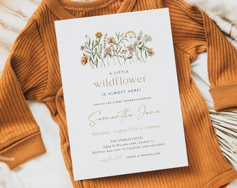 Boho BabyShower Invitation, Wildflower Baby Shower Invitation, A Little wildflower Baby Invitation, Edit with TEMPLETT, WLP-FWI 5270