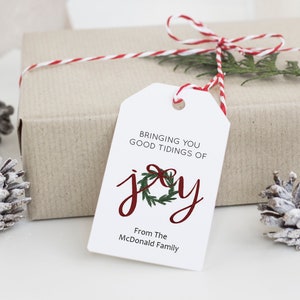 Christmas Wreath Tag, Christmas Joy Gift Tag, Christmas Tag Template, Printable Favor Tags, Edit with TEMPLETT, WLP-CHT 1221