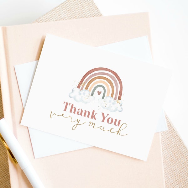 Rainbow Thank You Card Template, Thank You Card Printable, Thank you Card, Muted Tones Thank You, Edit with TEMPLETT, WLP-RRA 3906