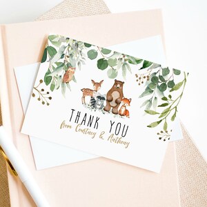 Tarjeta de agradecimiento de Woodland, gracias imprimible, tarjeta de nota de agradecimiento doblada, tarjeta de agradecimiento de Woodland, 4x6", TEMPLETT, WLP-RWW 3994