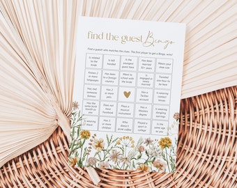 Find the Guest Bingo, Wildflower Shower Game Card, Get to Know You Game, Mingling Bingo Game Card, Edit with TEMPLETT, WLP-FWI 7374